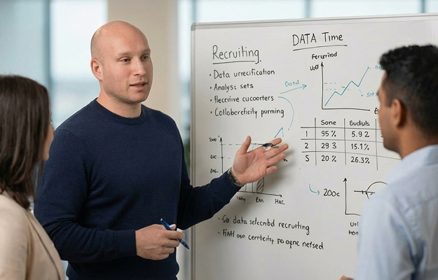 Zwei Mitarbeiterinnen von Dashing Consulting arbeiten gemeinsam an einem Laptop zur Vorbereitung von Active Sourcing und DashingGOLD ONE.