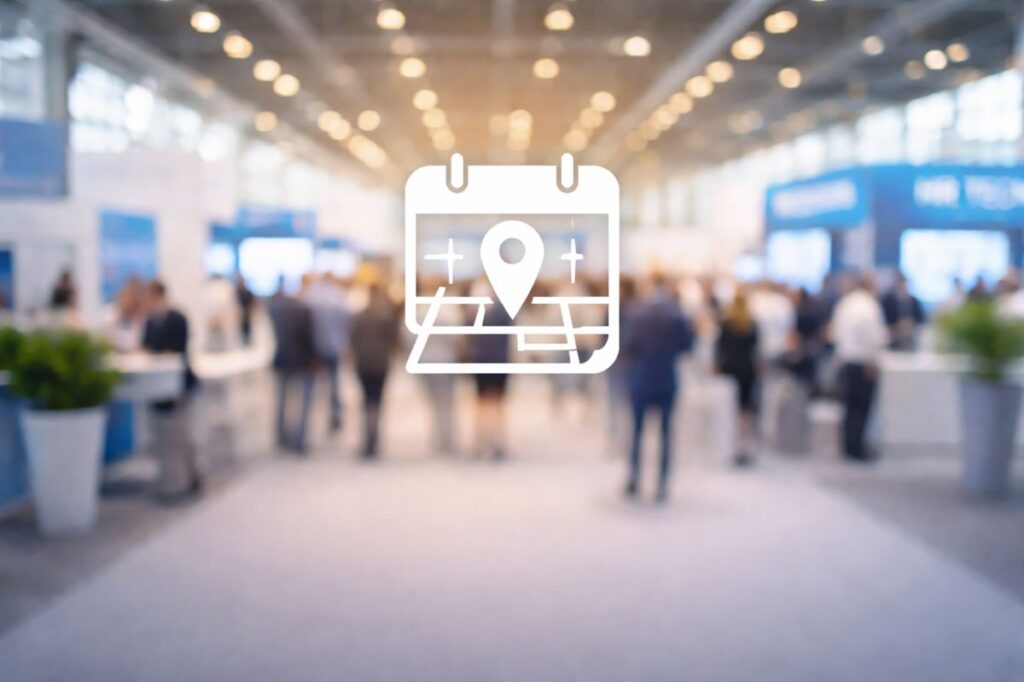 Besucherinnen und Besucher auf einer Fachveranstaltung in einer Messehalle – Darstellung von Recruiting-Events im Kontext von Dashing Consulting.